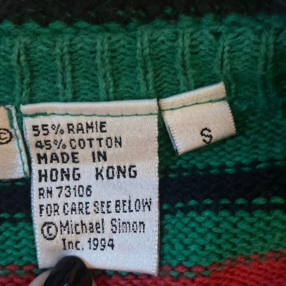 Vintage Michael Simon Embroidered Abstract Holiday Cardigan Sweater S 1994 Y2K - Picture 4 of 6